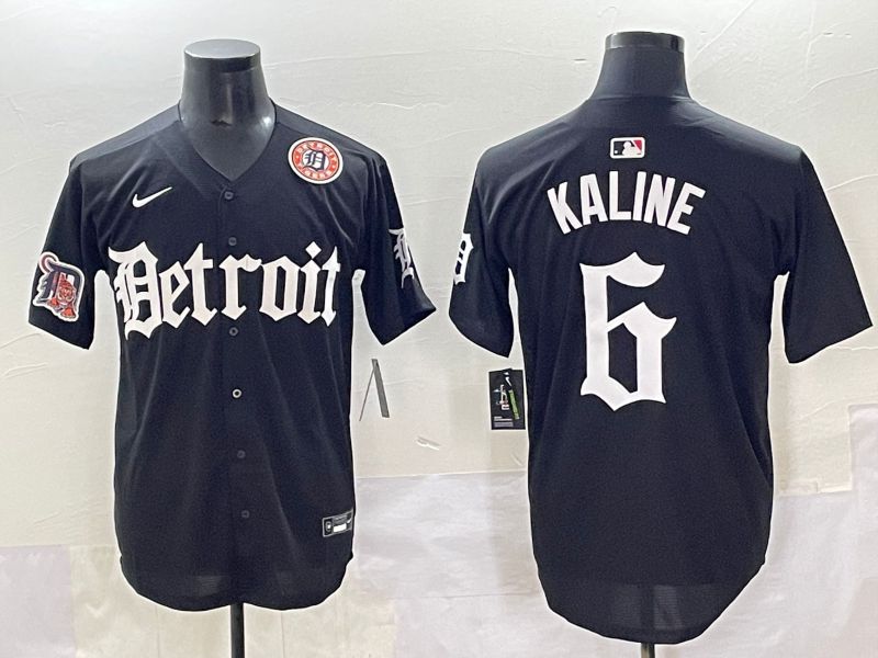 Men 2025 Detroit Tigers #6 Kaline Black Five generations Joint Name Nike MLB Jersey style 19